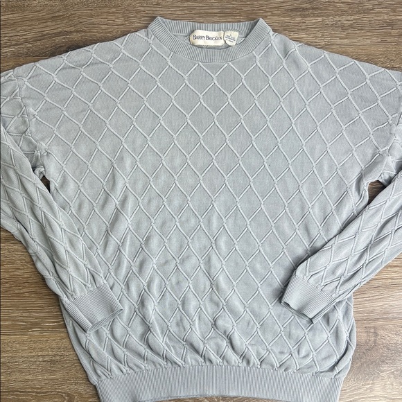 Barry Bricken Diamond Knit Silk Sweater Light GrayMen’s Large Vintage Luxury